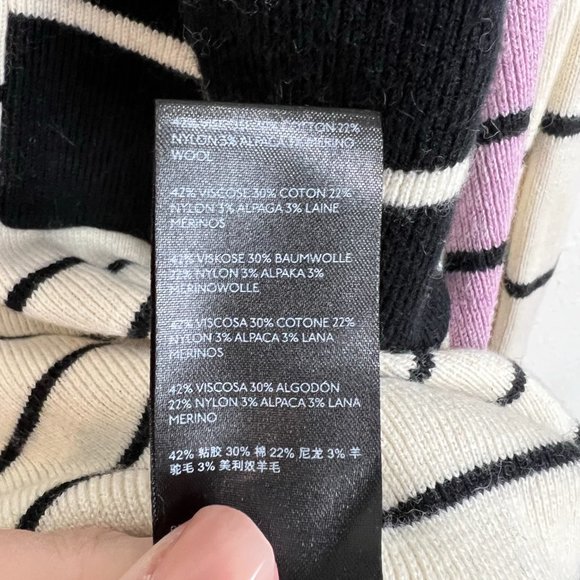 Anthropologie Faye Striped Sweater Purple White SZ L slouchy Alpaca Wool Cotton - Picture 6 of 6